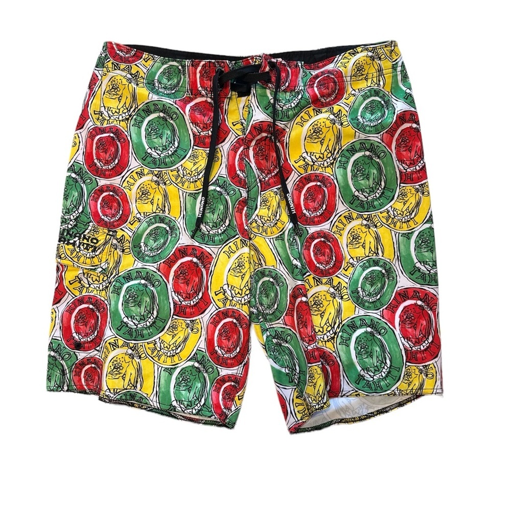 Hinano Tahiti Colorful Caribbean Surf Board Shorts Swim Trunks Size 33